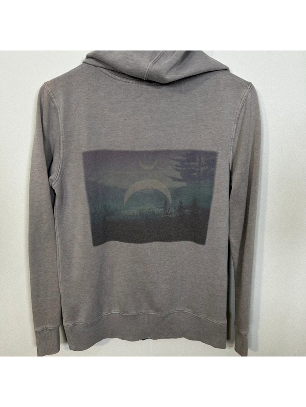 O’Neill Born to Roam Gray Zip Up Hoodie Blue Drawstrings Size S